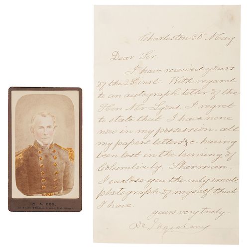 Confederate Naval Officer and Blockade Runner Duncan N. Ingraham, CDV & Letter Referencing Sherman