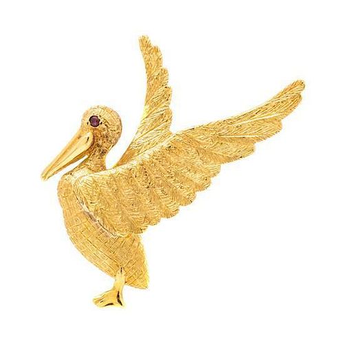 * An 18 Karat Yellow Gold Pelican Brooch, Cellino, 10.00 dwts.