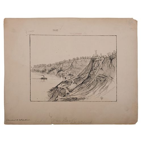 Confederate Fortifications at Columbus, Kentucky, November 1861, Pen and Ink Sketch by J.D. Woodward