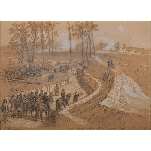 General Meade Inspecting Covered Way of the 5th Corps, Petersburg, Virginia, Ca 1864-1865, Civil War-Era Sketch by Alfred R. Waud
