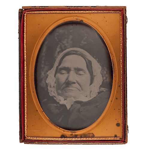 Exceptionally Rare Full Plate Postmortem Daguerreotype of Elderly Woman in Casket