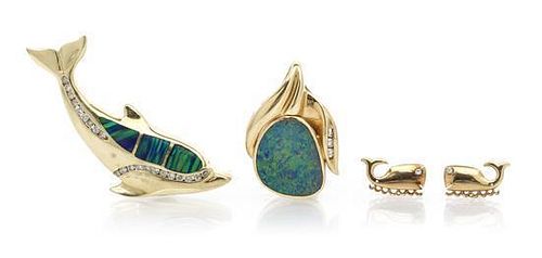 A Collection of Yellow Gold, Opal and Diamond Jewelry, 18.50 dwts.