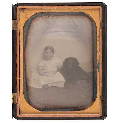 Charming Quarter Plate Daguerreotype of a Girl and her Dog