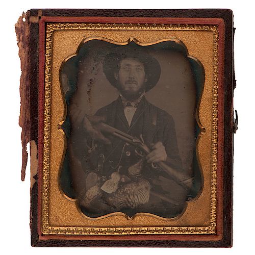 Sixth Plate Daguerreotype of Armed Hunter Posed with his Game