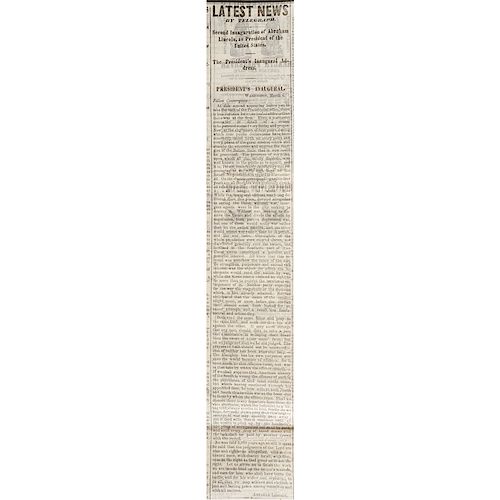 Abraham Lincoln's Second Inaugural Address, Same Day Printing Featured in Iowa Newspaper