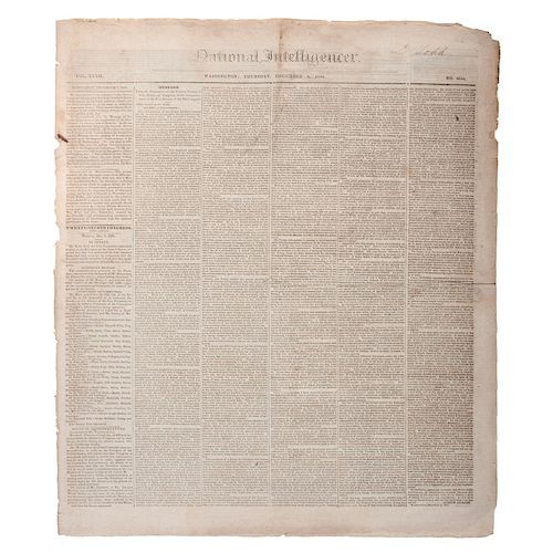 Andrew Jackson's 1831 State of the Union, Incl. the Indian Removal Policy, Printed in Washington's Daily National Intelligencer