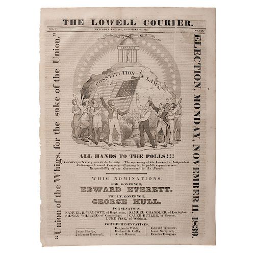 Whig Party Illustrated Newspaper Poster Featured in The Lowell Courier, Massachusetts, 1839
