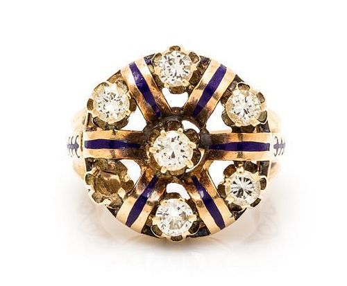 A Yellow Gold, Diamond and Enamel Ring, 6.40 dwts.