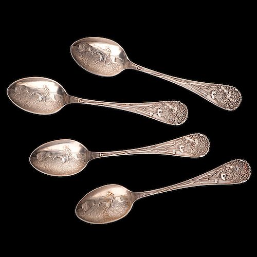 Four Buffalo Bill's Wild West Sterling Silver Spoons, Engraved to Cody