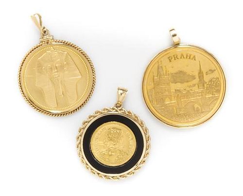 A Collection of Yellow Gold Coin Pendants, 37.50 dwts.