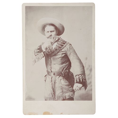 Three Cabinet Cards of Cowboys and Performers, Two Armed, Incl. George Gillies, Caretaker of Wisconsin's "Old Abe"