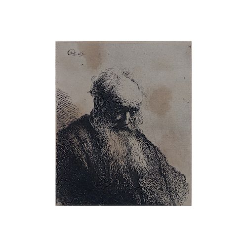 Rembrandt Van Rijn, Dutch (1606 - 1669) Etching "Bust of an Old Man with Flowing Beard: the Head In