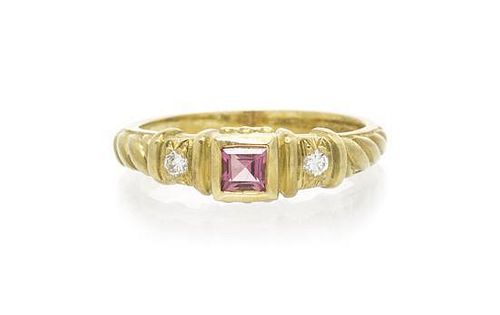 An 18 Karat Yellow Gold, Pink Stone and Diamond Ring, Judith Ripka, 3.30 dwts.