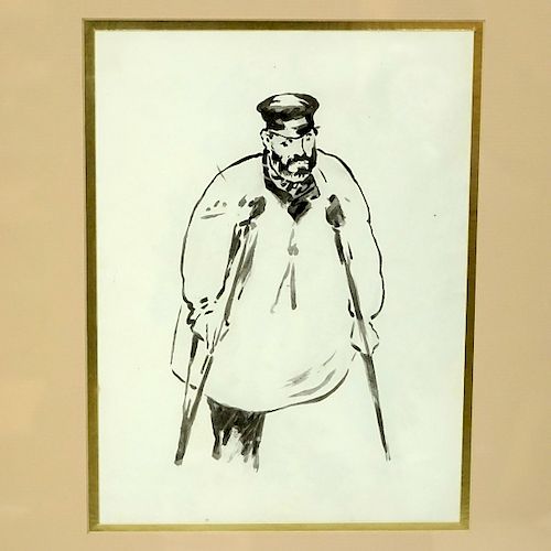 Edouard Manet, French  (1832 - 1883) Brush and Lithographic Ink on Transfer Paper, A Man on Crutche