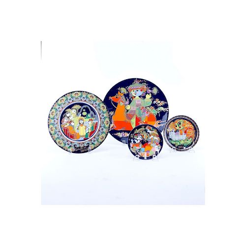 Grouping of Four (4) Rosen Thal Bjorn Winblad Cobalt and Gilt Porcelain Plates and Chargers. Each a