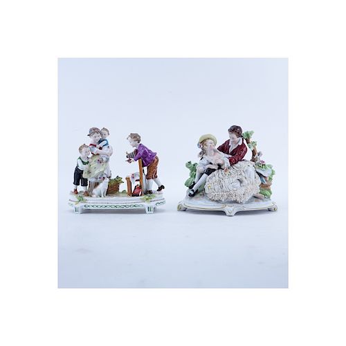 Grouping of Two (2) Dresden Porcelain Figural Groups. Each appropriately signed to base. One group 