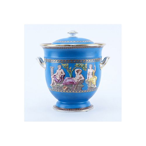 Antique Minton Turquoise and Gilt Handled Covered Tureen. Impressed mark to base. Neoclassical scen