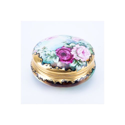 T & V Limoges Round Gilt Porcelain Covered Box Signed Patterson. Good condition. Measures 4" H x 7-