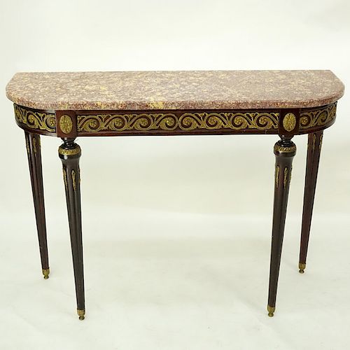 20th Century Louis XVI Style Gilt Bronze Mounted, Marble Top Console Table. Professional restoratio