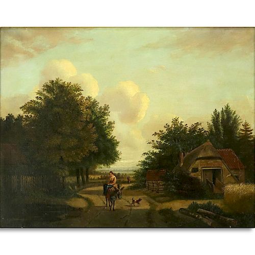 Charles Thomas Dixon (19th C) Oil on canvas "Landscape With Cottage". No visible signature. Good re