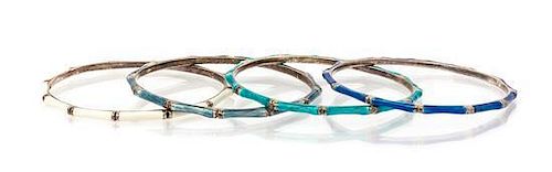 A Collection of Sterling Silver and Enamel Bangle Bracelets, Hidalgo, 36.00 dwts.