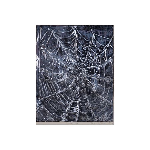 Therese A Egan (20th C.) Composition on Foil Paper "Spider Web" Signed Lower Right, Inscribed in Pe