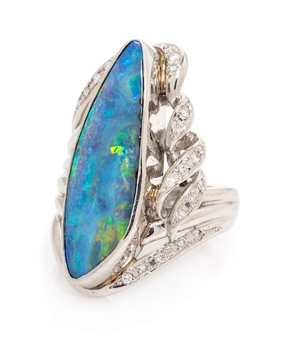 A Platinum, Opal and Diamond Ring, 13.70 dwts.