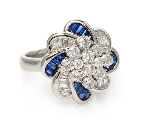 A Platinum, Diamond and Sapphire Ring, 8.75 dwts.