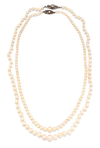 A Collection of Sterling Silver and Graduated Cultured Pearl Necklaces,
