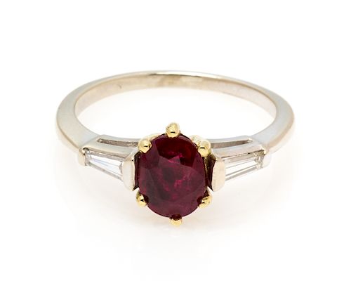 An 18 Karat Bicolor Gold, Ruby and Diamond Ring, 2.10 dwts.