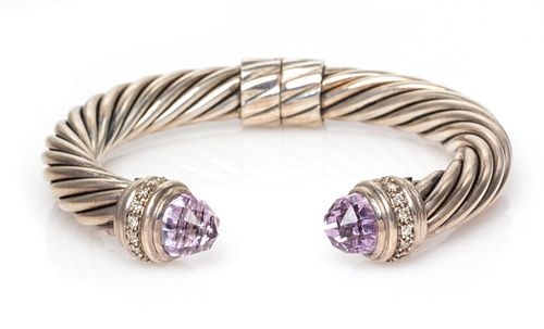 A Sterling Silver, Lavender Amethyst and Diamond 'Cable Classic' Bracelet, David Yurman, 29.40 dwts.