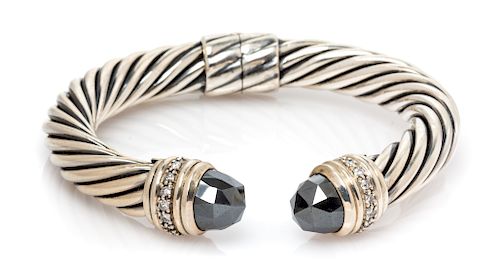 A Sterling Silver, Hematite and Diamond 'Cable Classic' Bracelet, David Yurman, 33.05 dwts.