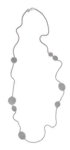 A Sterling Silver and Diamond 'Cable Coil' Station Longchain Necklace, David Yurman, 38.60 dwts.