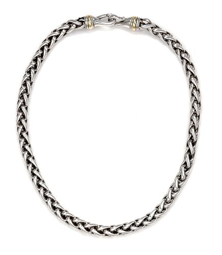 A Sterling Silver and 14 Karat Yellow Gold 'Wheat Chain' Necklace, David Yurman, 63.40 dwts.
