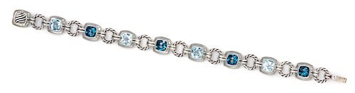 A Sterling Silver and Blue Topaz 'Renaissance' Link Bracelet, David Yurman, 19.20 dwts.