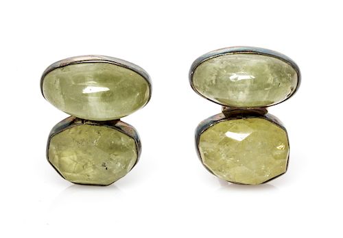 A Pair of Sterling Silver and Oro-Verde Citrine Earclips, Rebecca Collins, 15.80 dwts.