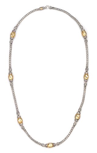 A Sterling Silver and 22 Karat Yellow Gold 'Palu' Station Necklace, John Hardy, 25.90 dwts.