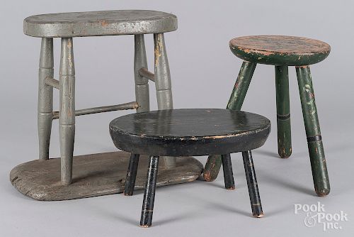 Three painted foot stools