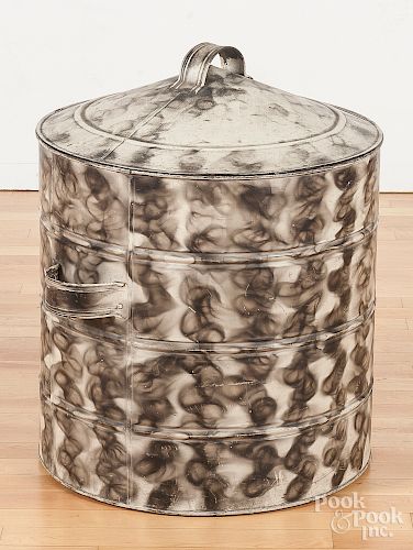 Large smoke decorated tin lidded canister