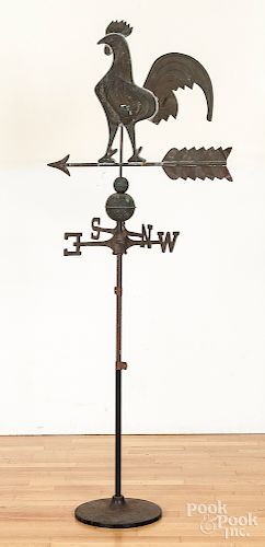 Copper rooster weathervane on stand