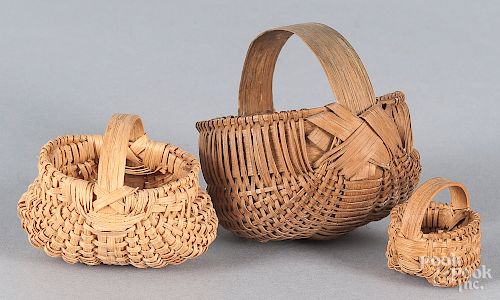 Three miniature split baskets