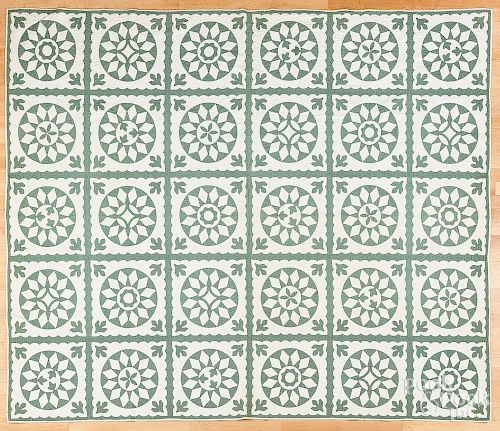 Green and white album quilt