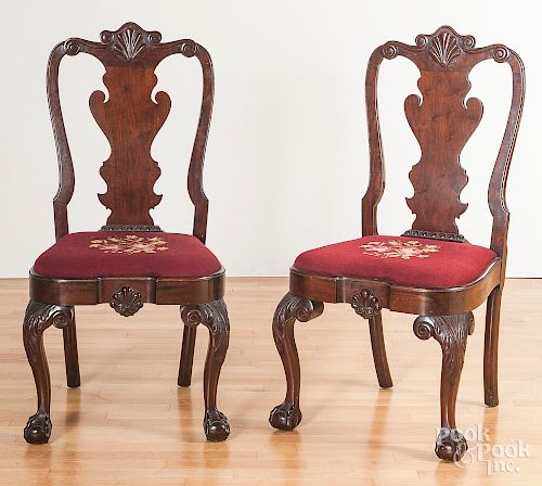 Pair of Chippendale style walnut side chairs