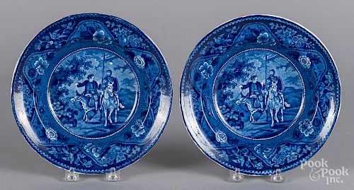 Pair of blue Staffordshire shallow bowls