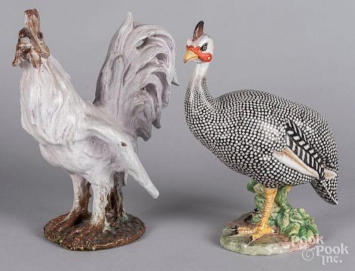 Pottery rooster and guinea hen
