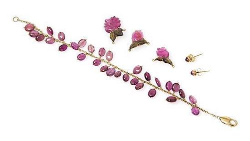 * A Collection of Yellow Gold and Pink Tourmaline Jewelry, 10.70 dwts.
