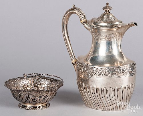 English silver teapot and basket