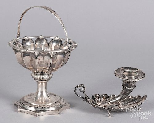 Austrian silver basket and chamberstick