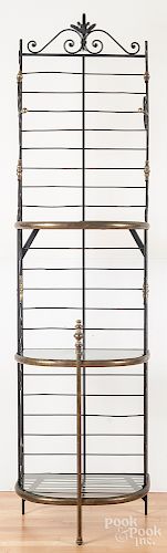Contemporary iron and brass bakers rack