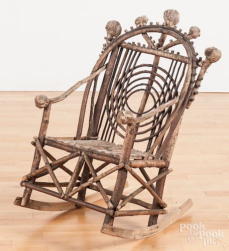 Child's rustic twig Adirondack rocking chair